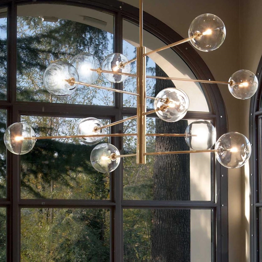 Ideal Lux - LED Hanglamp met vaste pendel EQUINOXE 12xG4/2W/230V diameter 124 cm messing/doorzichtig