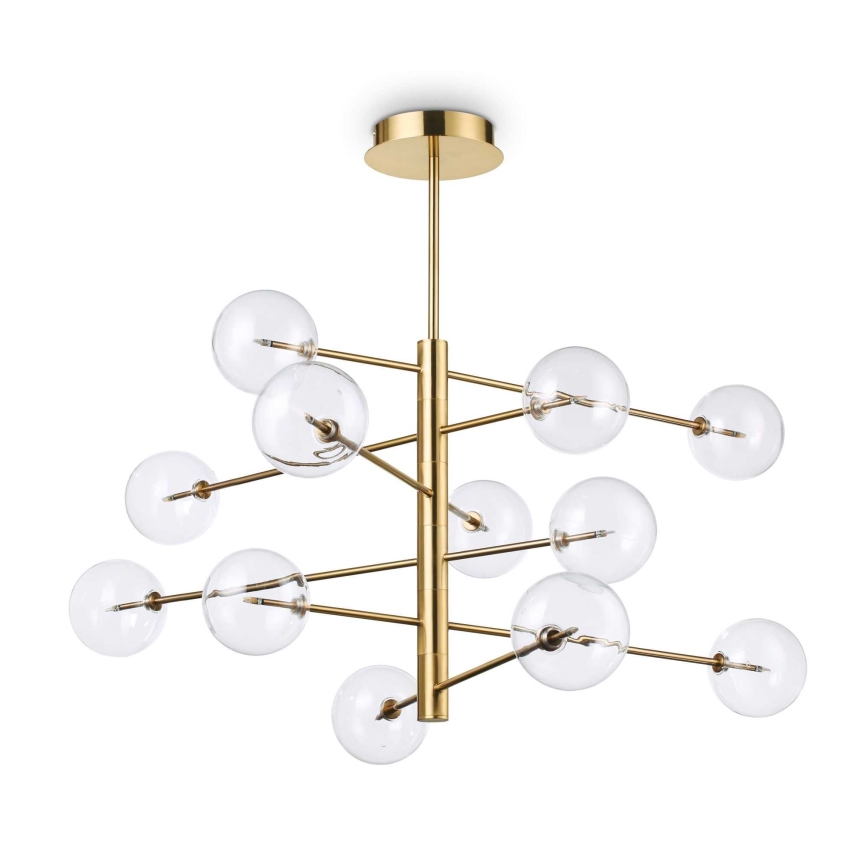 Ideal Lux - LED Hanglamp met vaste pendel EQUINOXE 12xG4/2W/230V diameter 124 cm messing/doorzichtig