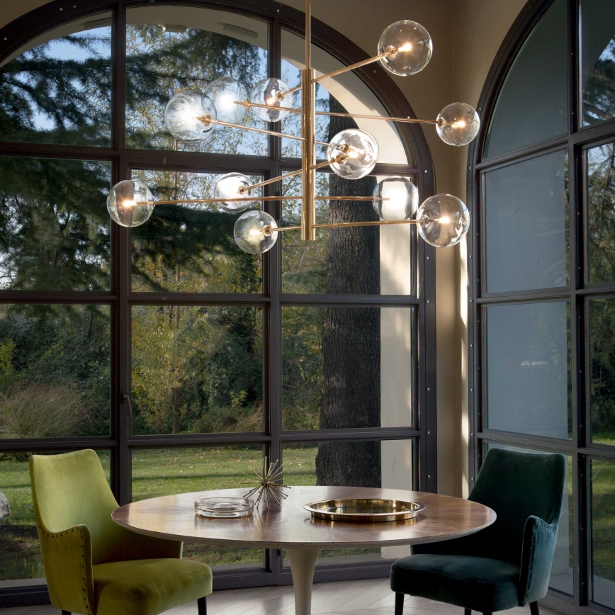 Ideal Lux - LED Hanglamp met vaste pendel EQUINOXE 12xG4/2W/230V diameter 124 cm messing/doorzichtig