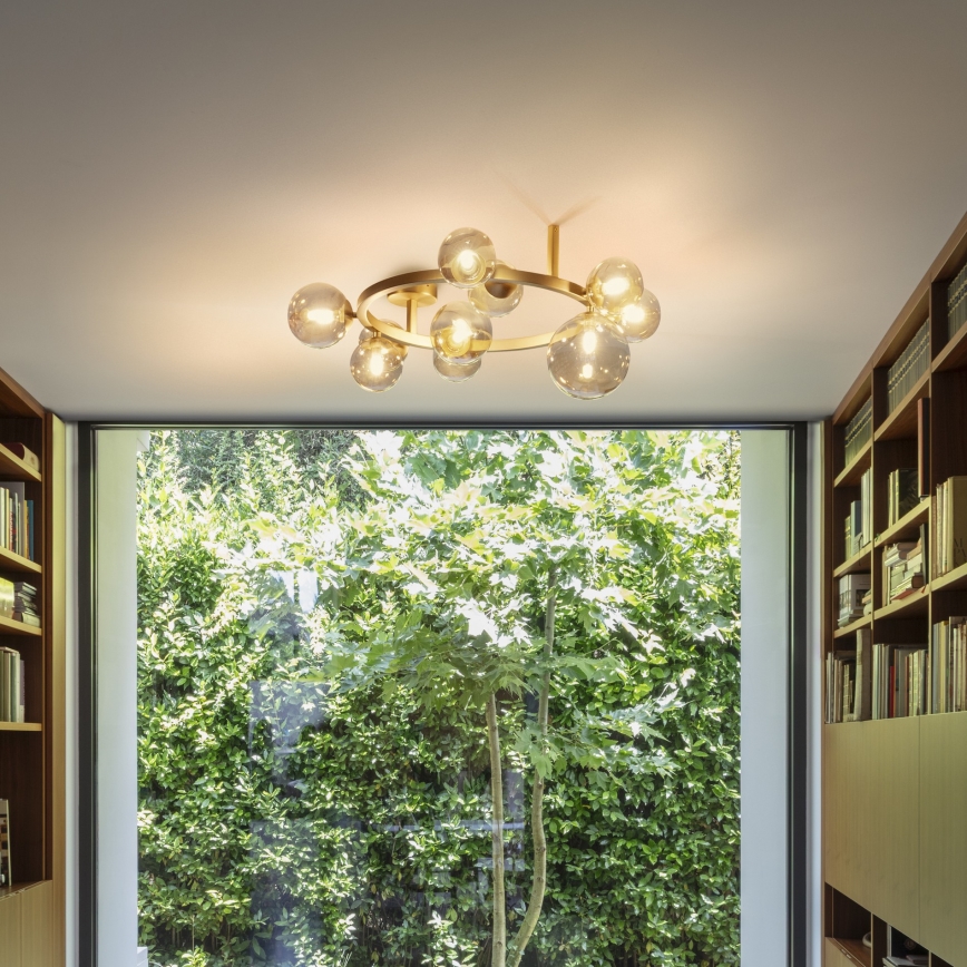 Ideal Lux - LED-plafonnière PERLAGE 10xG9/3W/230V Ø70 cm goud/rookbeige