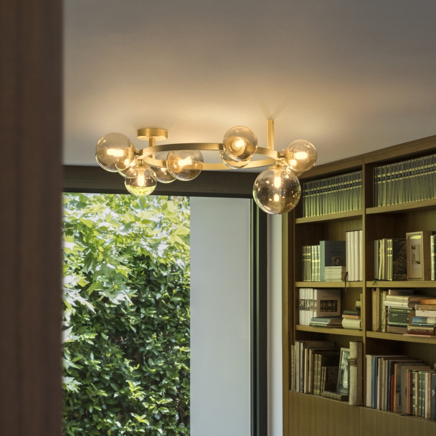 Ideal Lux - LED-plafonnière PERLAGE 10xG9/3W/230V Ø70 cm goud/rookbeige