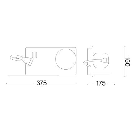 Ideal Lux - LED wand verlichting met een flexible klein lamp BOOK 1xG9/28W + LED/3W/230V USB zwart