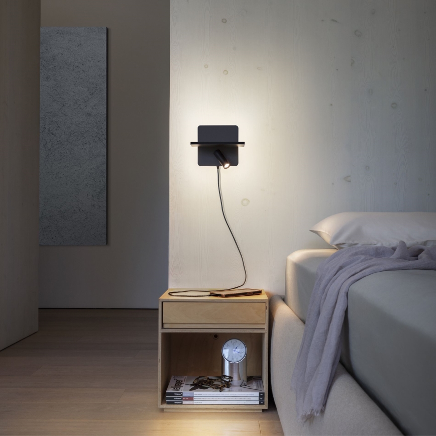 Ideal Lux - LED-wandspot PIANO LED/10W/230V CRI 90 USB zwart