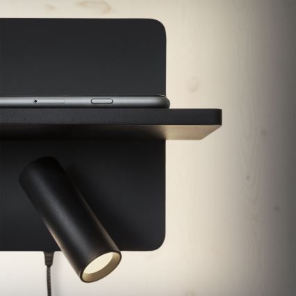 Ideal Lux - LED-wandspot PIANO LED/10W/230V CRI 90 USB zwart