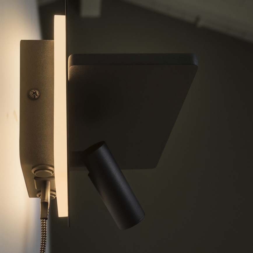 Ideal Lux - LED-wandspot PIANO LED/10W/230V CRI 90 USB zwart