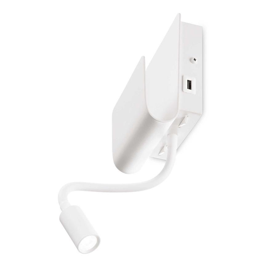 Ideal Lux - LED Wandspot met een flexibel klein lampje PROBE LED/9,5W/230V USB CRI 90 wit