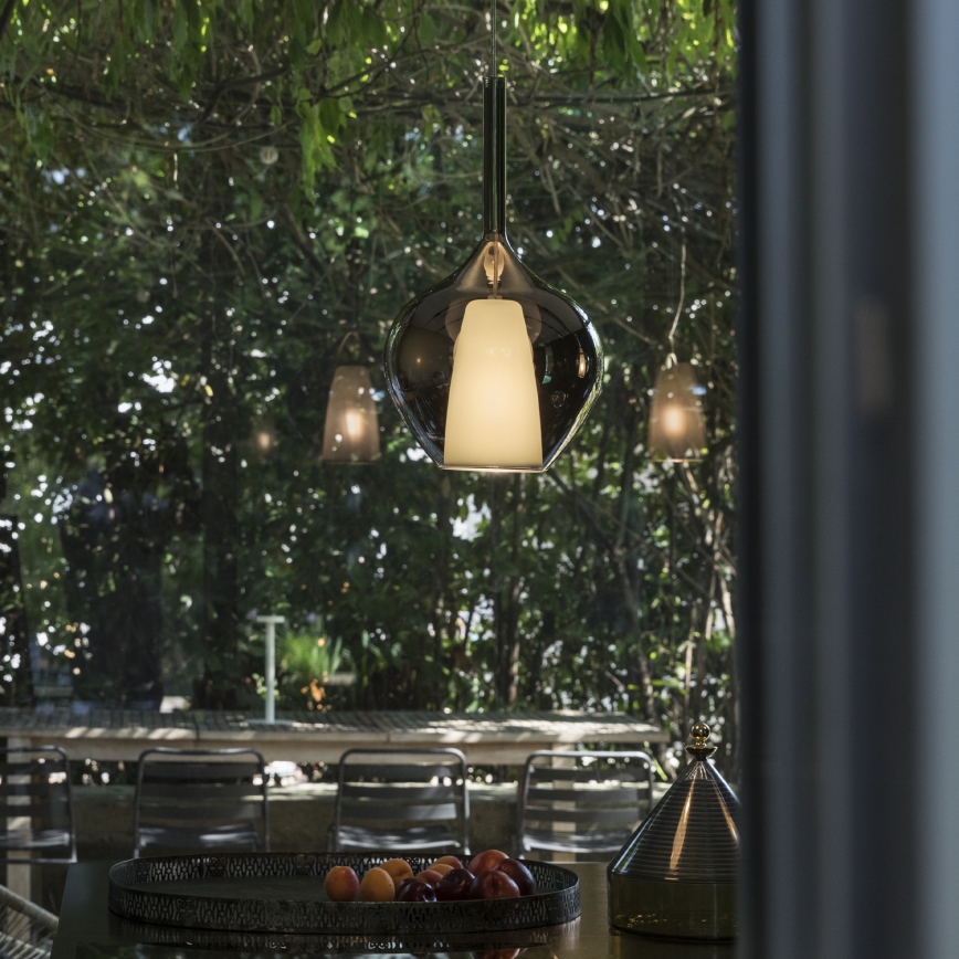 Ideal Lux - Pendellamp met kabel KALIQUE 1xE27/42W/230V Ø 18 cm gerookt zwart