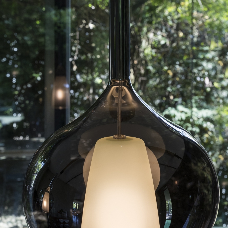 Ideal Lux - Pendellamp met kabel KALIQUE 1xE27/42W/230V Ø 18 cm gerookt zwart