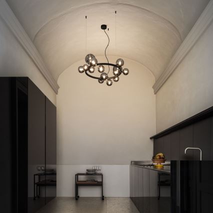 Ideal Lux - LED-kroonluchter aan kabel PERLAGE 14xG9/3W/230V Ø 85 cm zwart/rookzwart