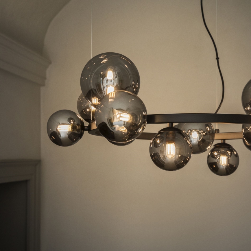 Ideal Lux - LED-kroonluchter aan kabel PERLAGE 14xG9/3W/230V Ø 85 cm zwart/rookzwart