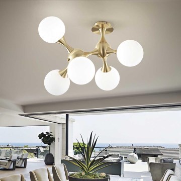 Ideal Lux - Plafondlamp NODI 5xE14/28W/230V 50x55 cm messing/wit