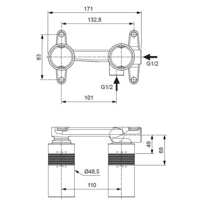 Ideal Standard A1313NU - Montagelichaam voor inbouw-wastafelmengkraan BUILT-IN, blauw