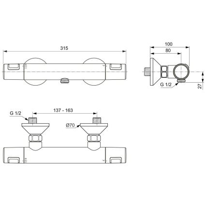 Ideal Standard A7201AA - Thermostatische douchekraan CERATHERM T25, glanzend chroom