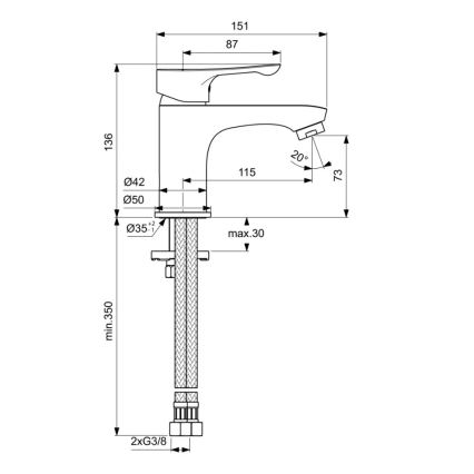 Ideal Standard BC552AA - Wastafelkraan ALPHA 13,6 cm glanzend chroom