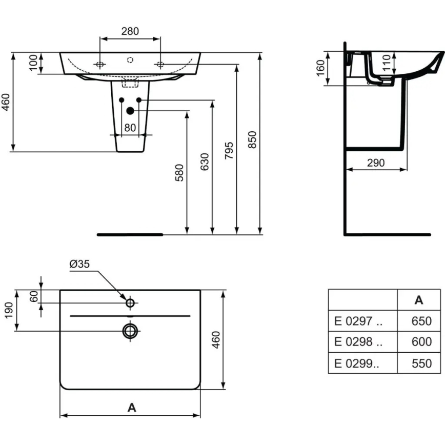 Ideal Standard E029901 - Wandgemonteerde wastafel CONNECT AIR 55x46 cm keramiek/wit