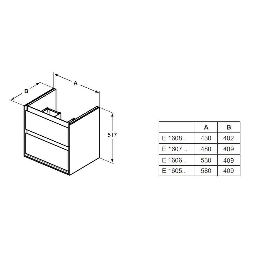 Ideal Standard E1606B2 - Onderkast voor wastafel CONNECT AIR 53 x 40,9 cm, wit