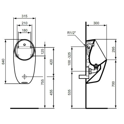 Ideal Standard E253701 - I.LIFE urinoir, achteraansluiting, achterafvoer, keramiek/wit