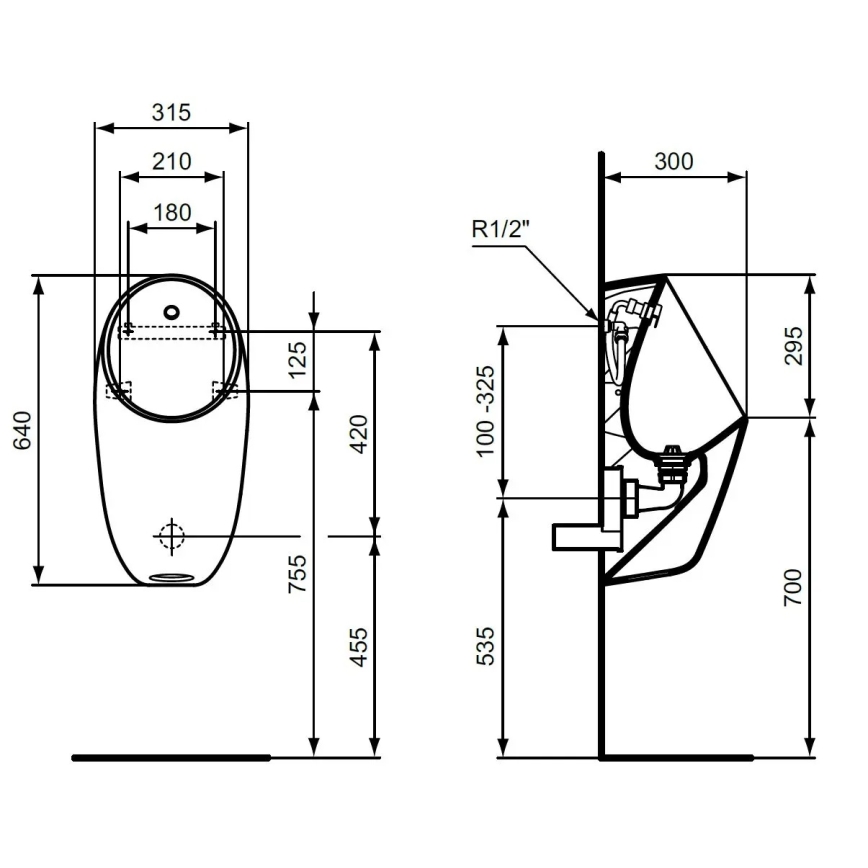 Ideal Standard E253701 - I.LIFE urinoir, achteraansluiting, achterafvoer, keramiek/wit