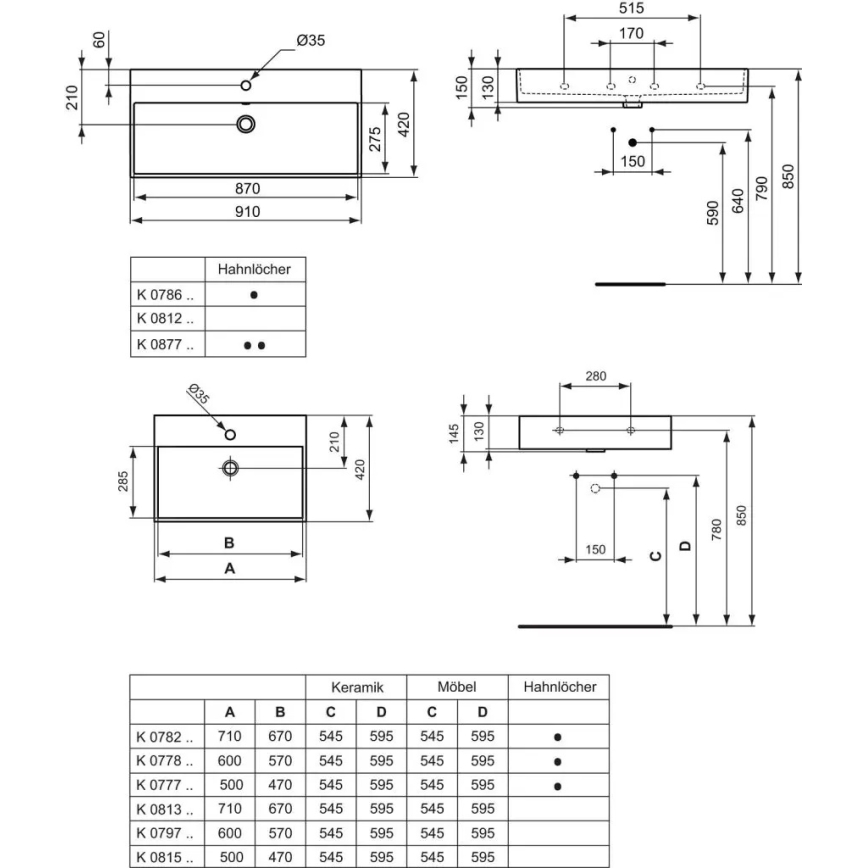 Ideal Standard K077801 - Wandgemonteerde wastafel STRADA 60x42 cm keramiek/wit