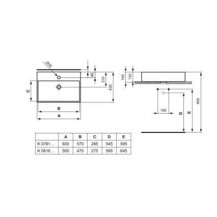 Ideal Standard K081601 - Opzetwastafel STRADA 50x42 cm keramiek/wit