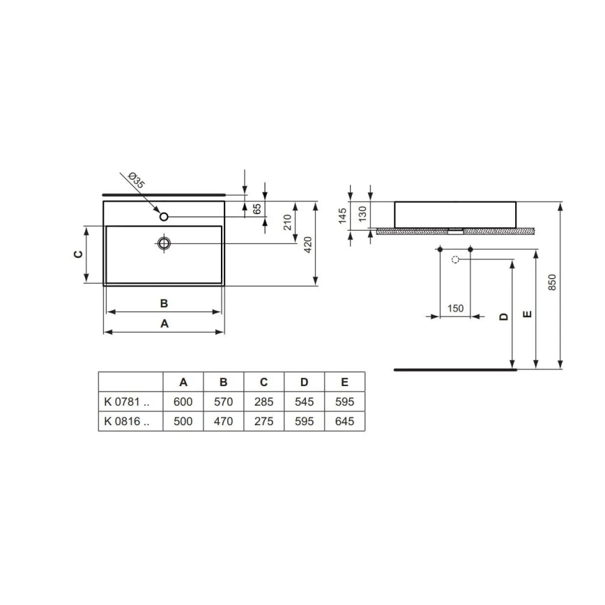 Ideal Standard K081601 - Opzetwastafel STRADA 50x42 cm keramiek/wit