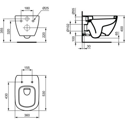 Ideal Standard T007801 - Hangend toilet TESI keramiek/wit