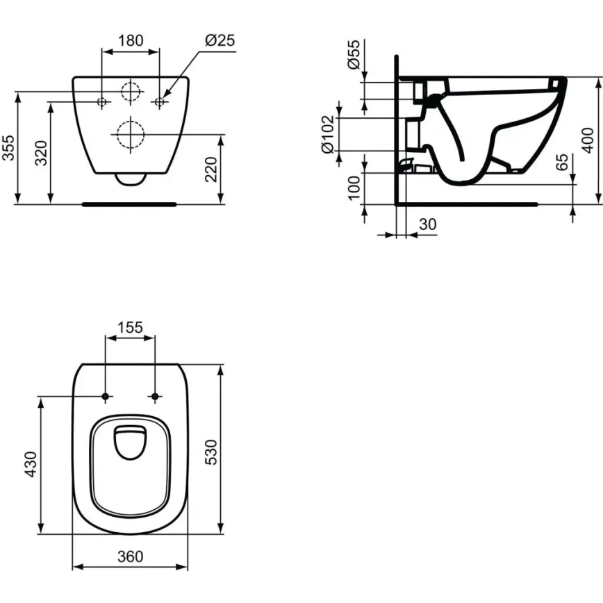 Ideal Standard T007801 - Hangend toilet TESI keramiek/wit