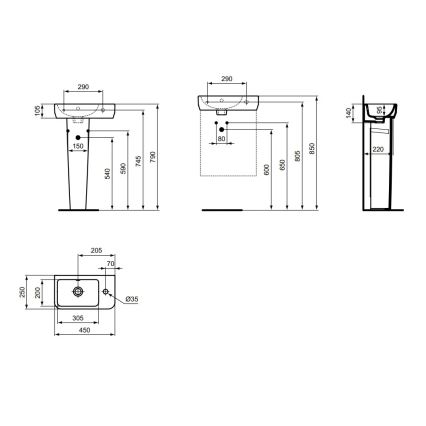 Ideal Standard T458601 - Wandhangende wastafel I.LIFE S 45x25 cm keramiek/wit
