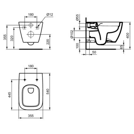 Ideal Standard T461401 - Hangend toilet randloos I.LIFE B keramiek/wit