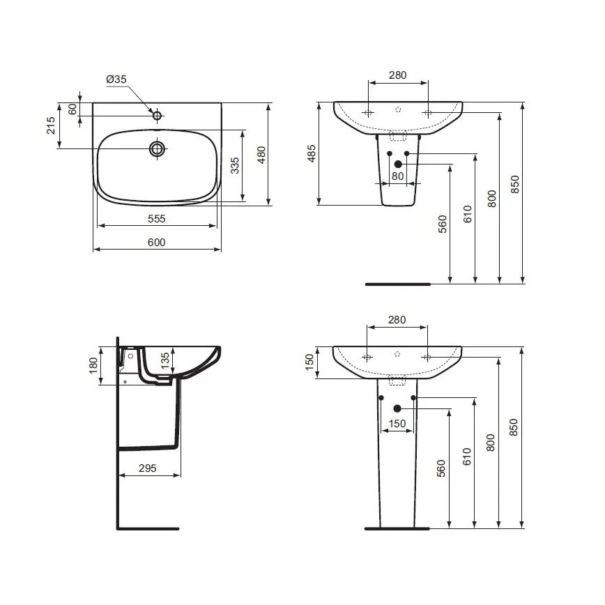 Ideal Standard T470501 - Wandgemonteerde wastafel I.LIFE A 60x48 cm keramiek/wit