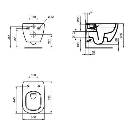 Ideal Standard T493201 - Hangend toilet TESI zonder spoelrand, keramiek, wit