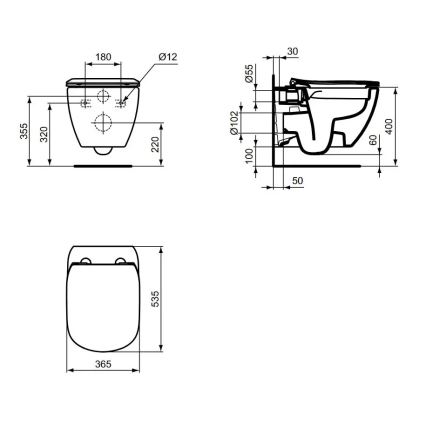 Ideal Standard T536001 - Hangend toilet zonder spoelrand met SoftClose-zitting TESI keramiek/wit