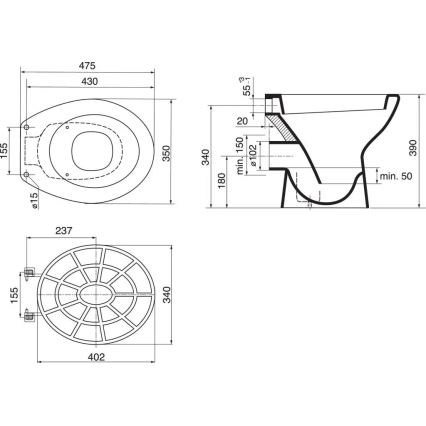Ideal Standard VV612000 - Plastic rooster voor slopgootsteen 34x40,2 cm grijs