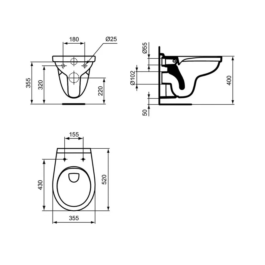 Ideal Standard W331301 - Hangend toilet Rimless SIMPLICITY keramiek/wit