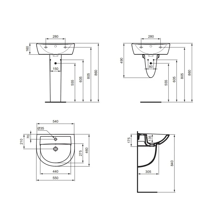Ideal Standard W332601 - Hangende wastafel EUROVIT 55x46 cm keramiek/wit