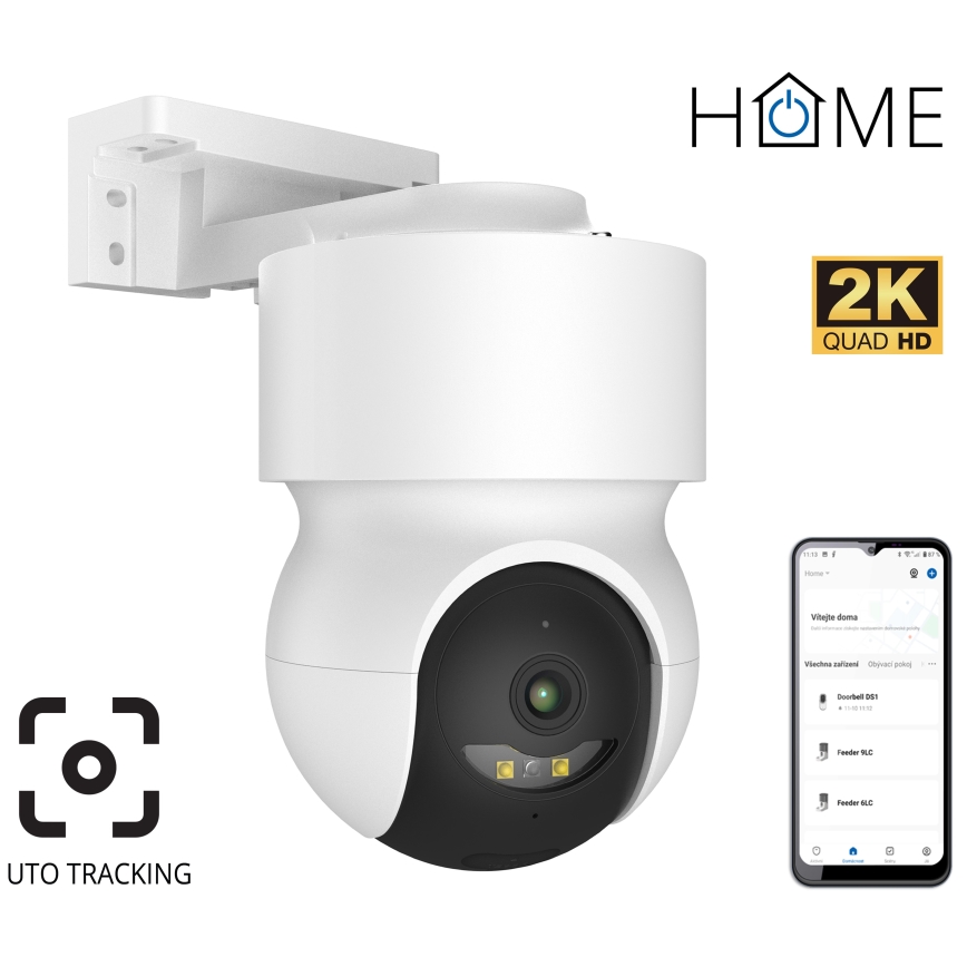 Slimme buitencamera met bewegingssensor, 2K-resolutie, 12V, IP65, Wi-Fi, wit