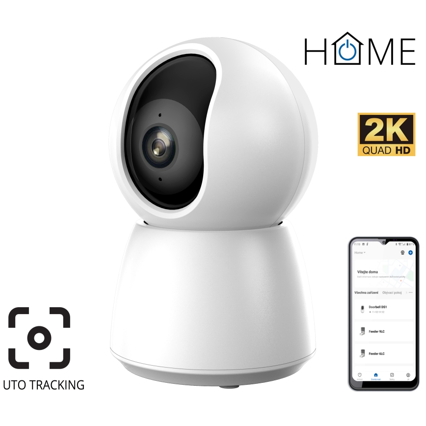 Slimme camera met bewegingssensor, 2K-resolutie, 5V-voeding, Wi-Fi, wit