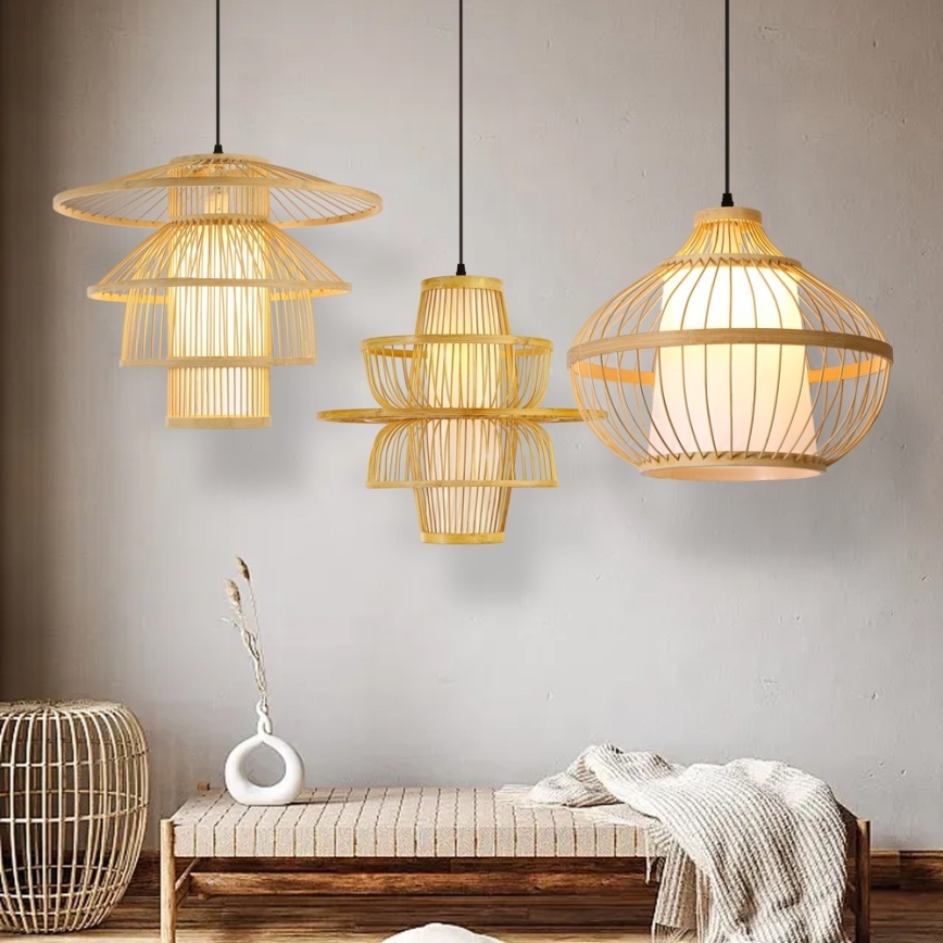 Hanglamp aan een koord PINCHOS 1xE27/40W/230V diameter 40 cm bamboe