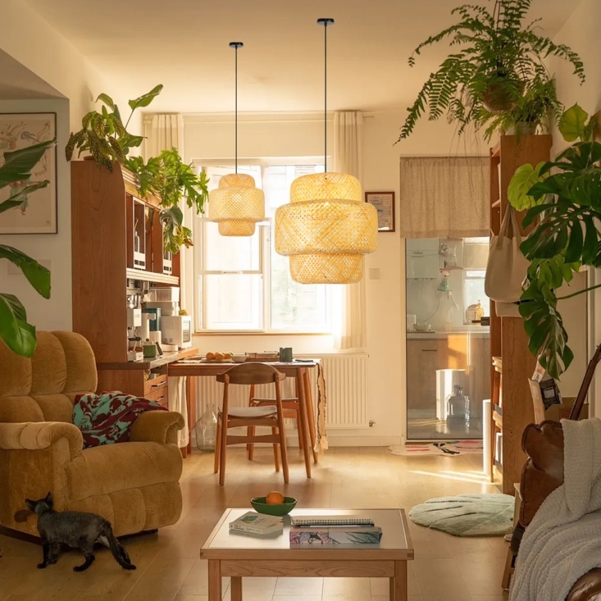 Hanglamp aan een koord HILO 1xE27/40W/230V diameter 38 cm bamboe
