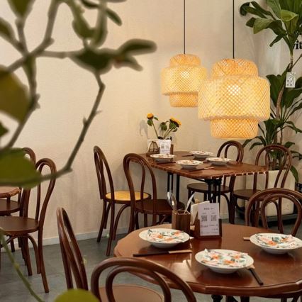 Hanglamp aan een koord HILO 1xE27/40W/230V diameter 38 cm bamboe