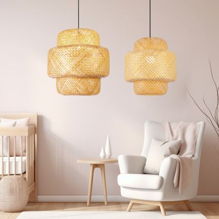 Hanglamp aan een koord HILO 1xE27/40W/230V diameter 38 cm bamboe