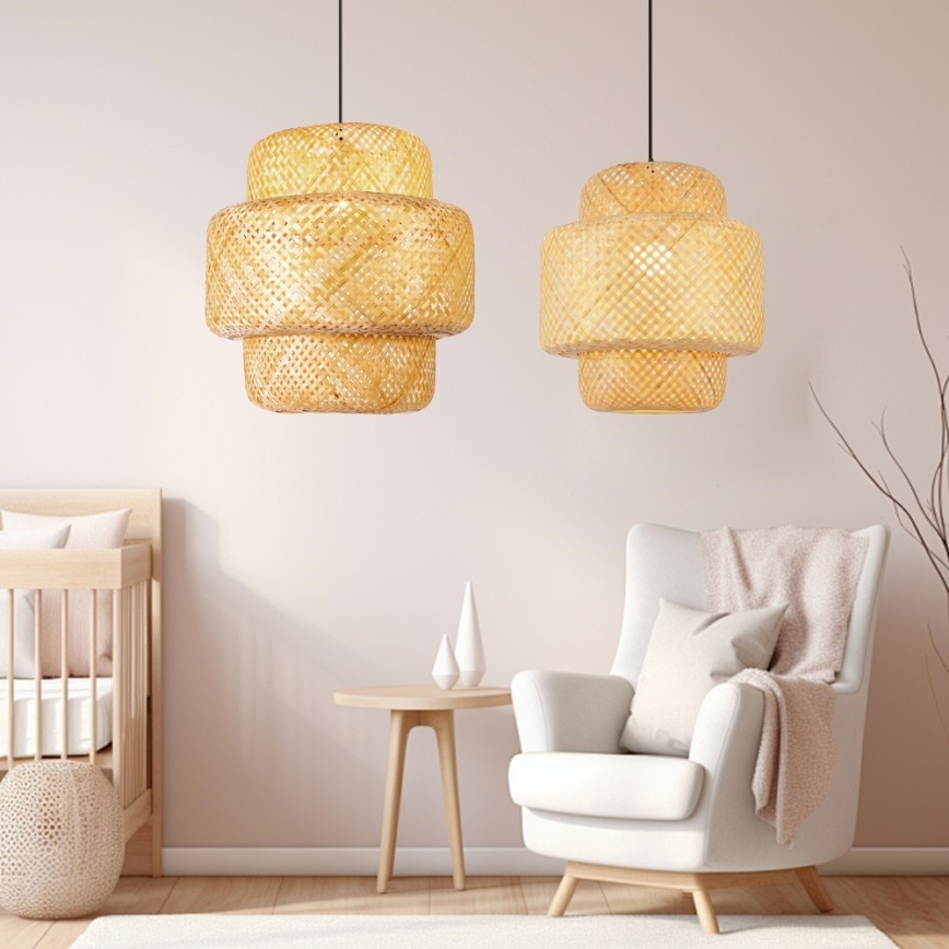 Hanglamp aan een koord HILO 1xE27/40W/230V diameter 38 cm bamboe