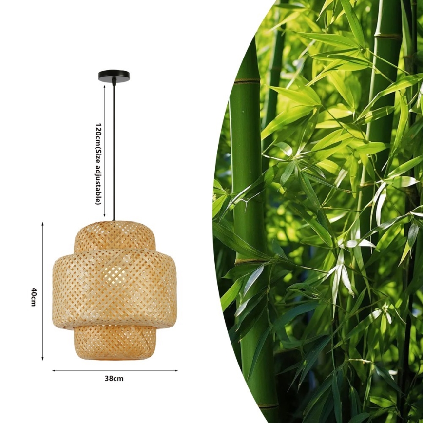 Hanglamp aan een koord HILO 1xE27/40W/230V diameter 38 cm bamboe