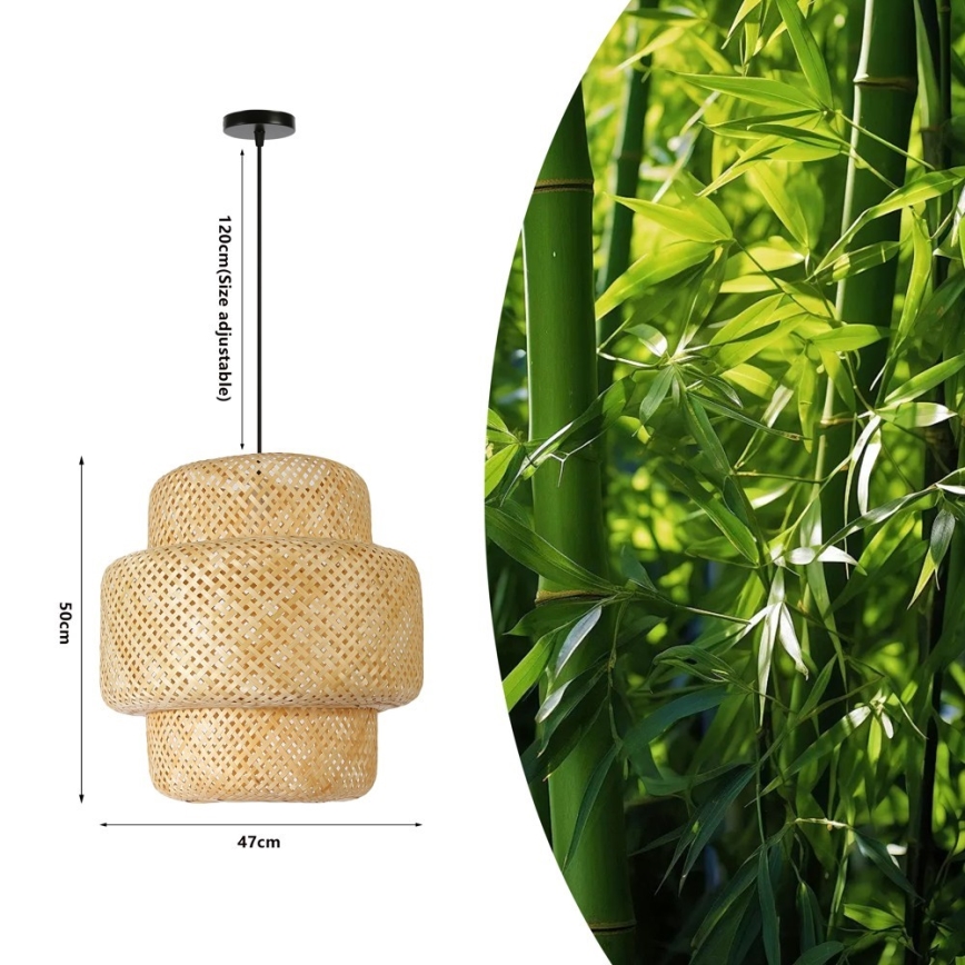 Hanglamp aan een koord HILO 1xE27/40W/230V diameter 47 cm bamboe