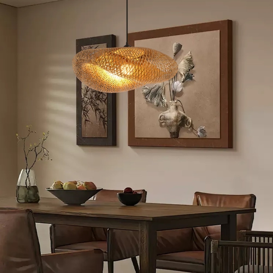 Hanglamp aan een koord HILO 1xE27/40W/230V diameter 60 cm bamboe