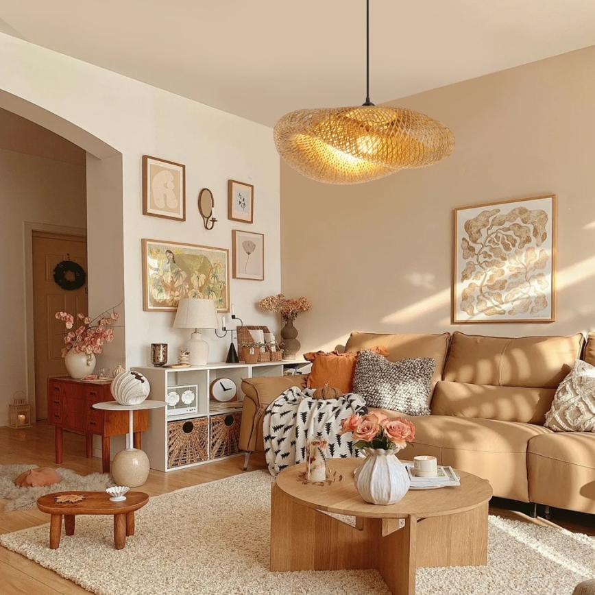 Hanglamp aan een koord HILO 1xE27/40W/230V diameter 60 cm bamboe