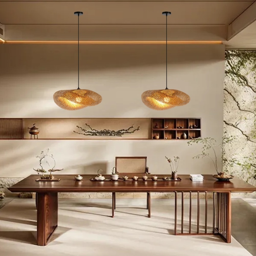 Hanglamp aan een koord HILO 1xE27/40W/230V diameter 60 cm bamboe