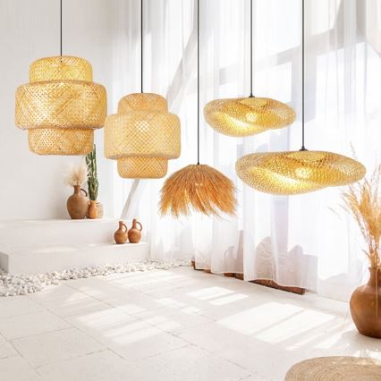 Hanglamp aan een koord HILO 1xE27/40W/230V diameter 60 cm bamboe