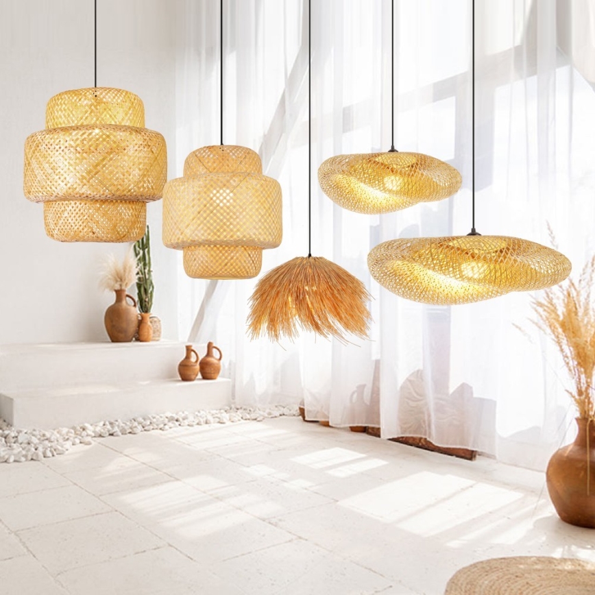 Hanglamp aan een koord HILO 1xE27/40W/230V diameter 60 cm bamboe