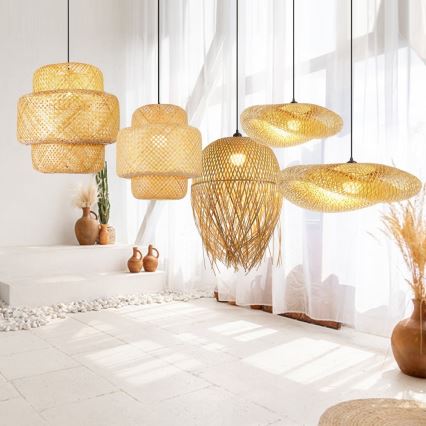 Hanglamp aan een koord HILO 1xE27/40W/230V diameter 60 cm bamboe